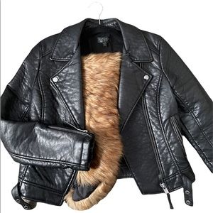 Topshop removable fur collar moto jacket
